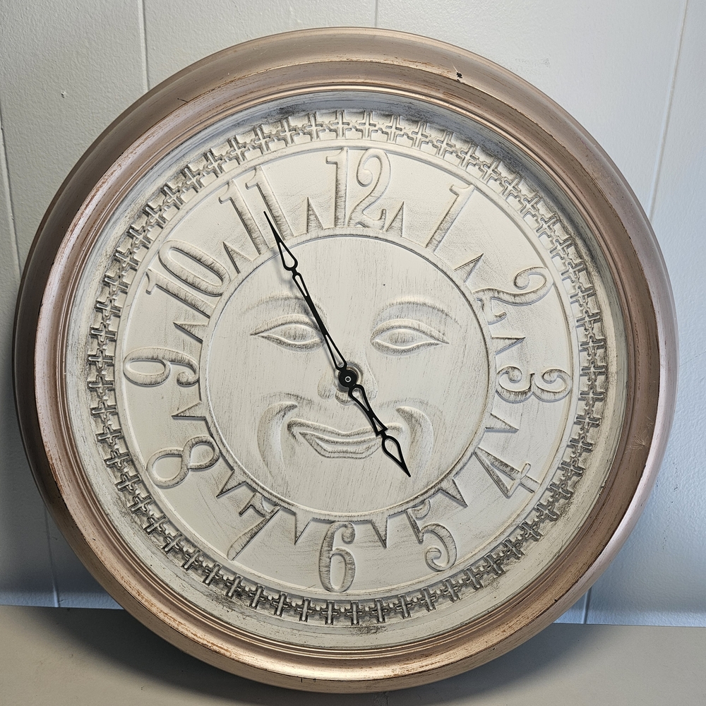 Elegant White and Brown Sunface Wall Clock